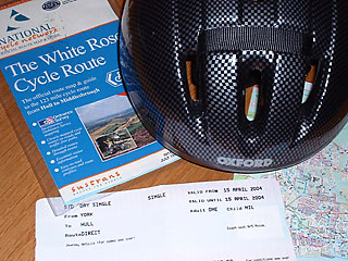 Map, helmet and rail ticket